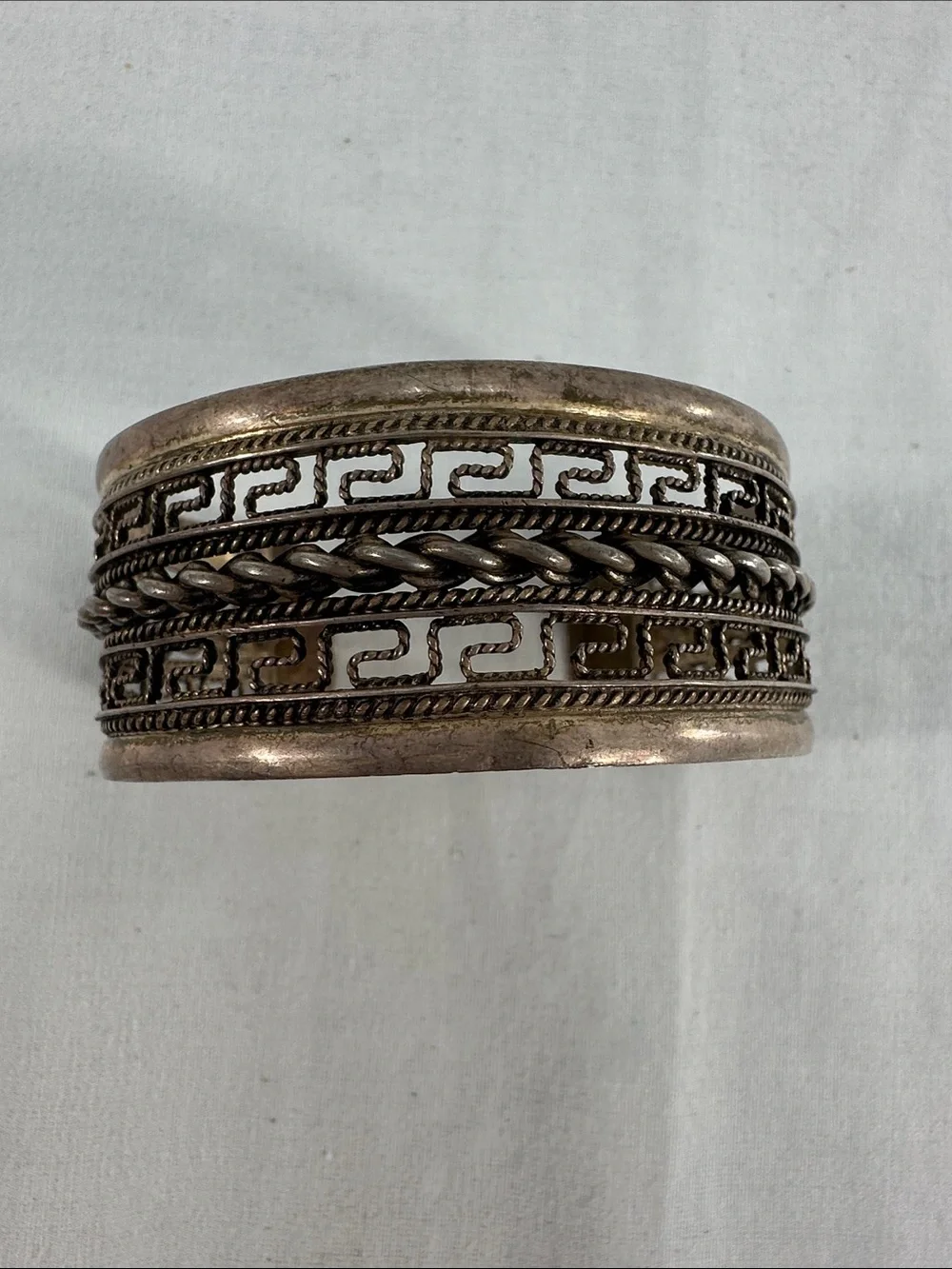 Cuff Bracelet Scroll Silver 925 or 565? Signed HIO 31.7 Grams Vtg? Sz 7 3/4
